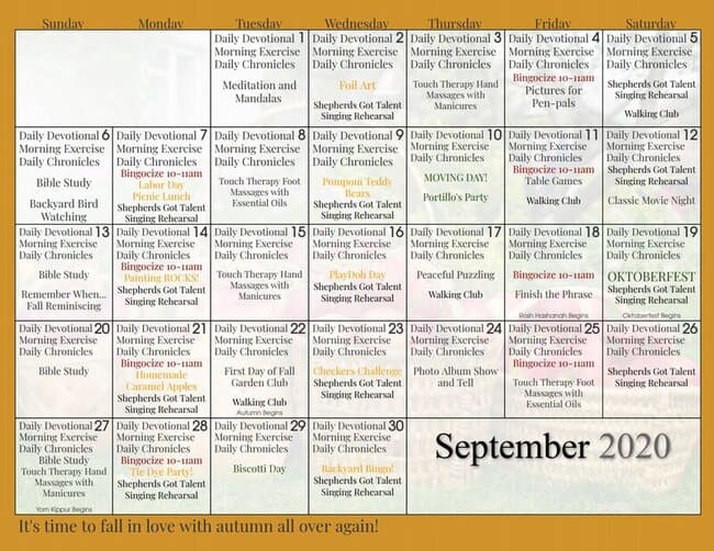 September 2020 Events Calendar