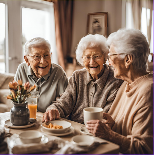 seniors enjoying a meal in their assisted living home