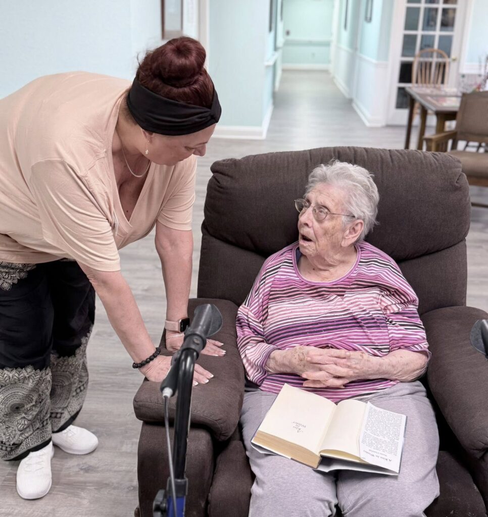 Caregiver and resident at Shepherd of Sterling assisted living and memory care in Sterling, IL