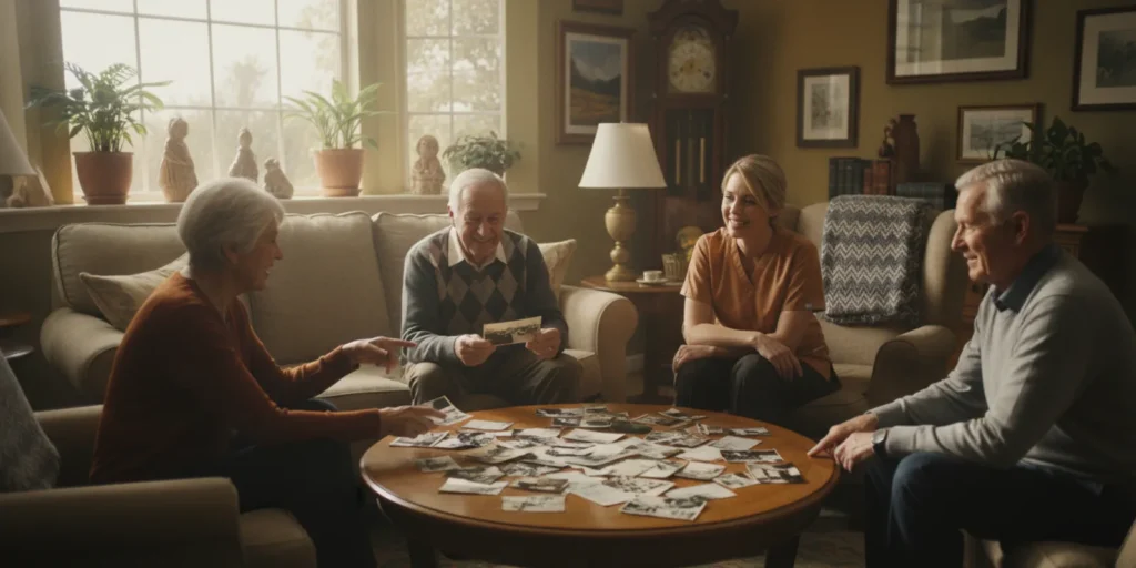 Older adults sharing a relaxed activity at a small senior living home