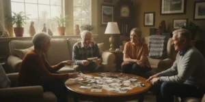 Older adults sharing a relaxed activity at a small senior living home