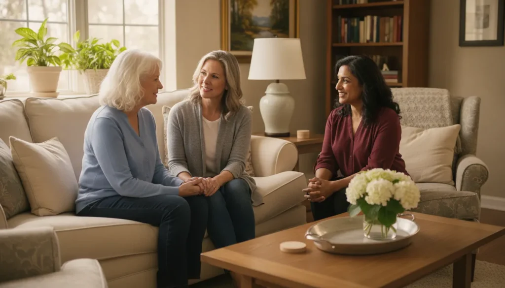 Family discussing assisted living care needs with a senior living professional